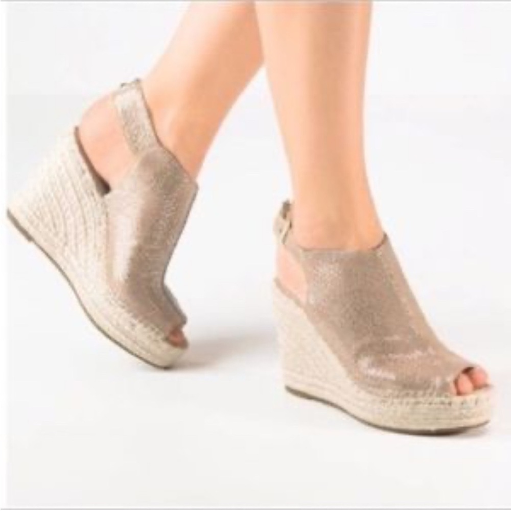 Kenneth Cole Wedge Sandals Womens 8M Olivia Espadrille Open Toe Buckle Leather